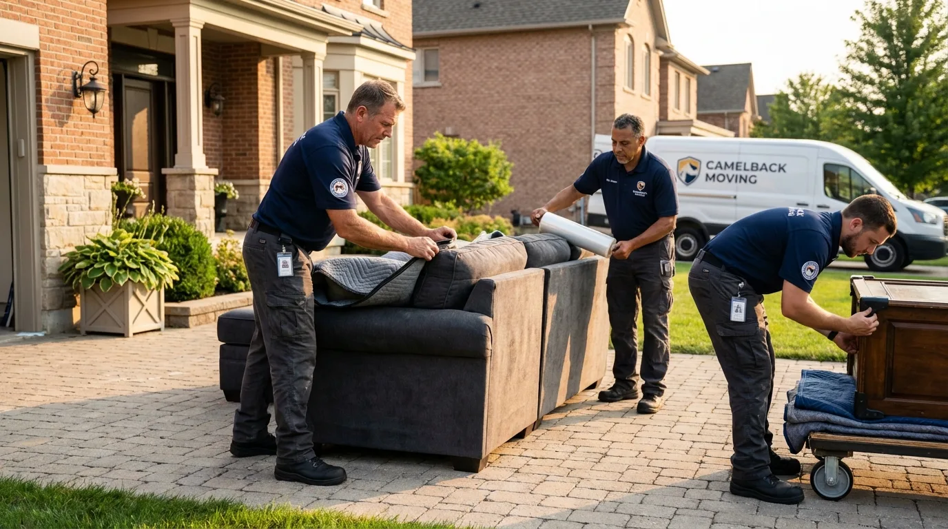 Large estate moving crew wrapping furniture in Marble Falls, TX